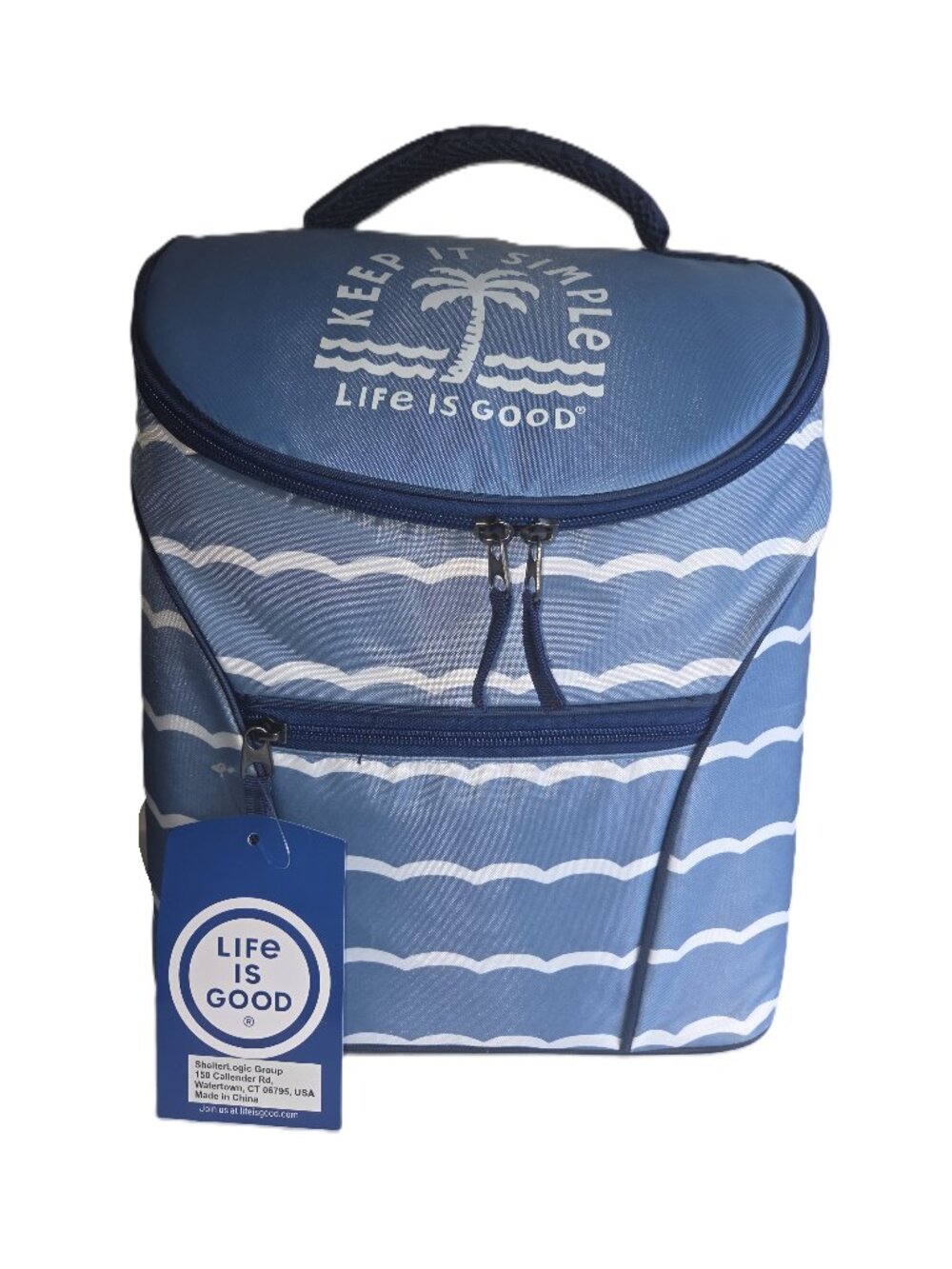 Life Is Good Insulated Cooler Backpack in Blue with Waves NEW